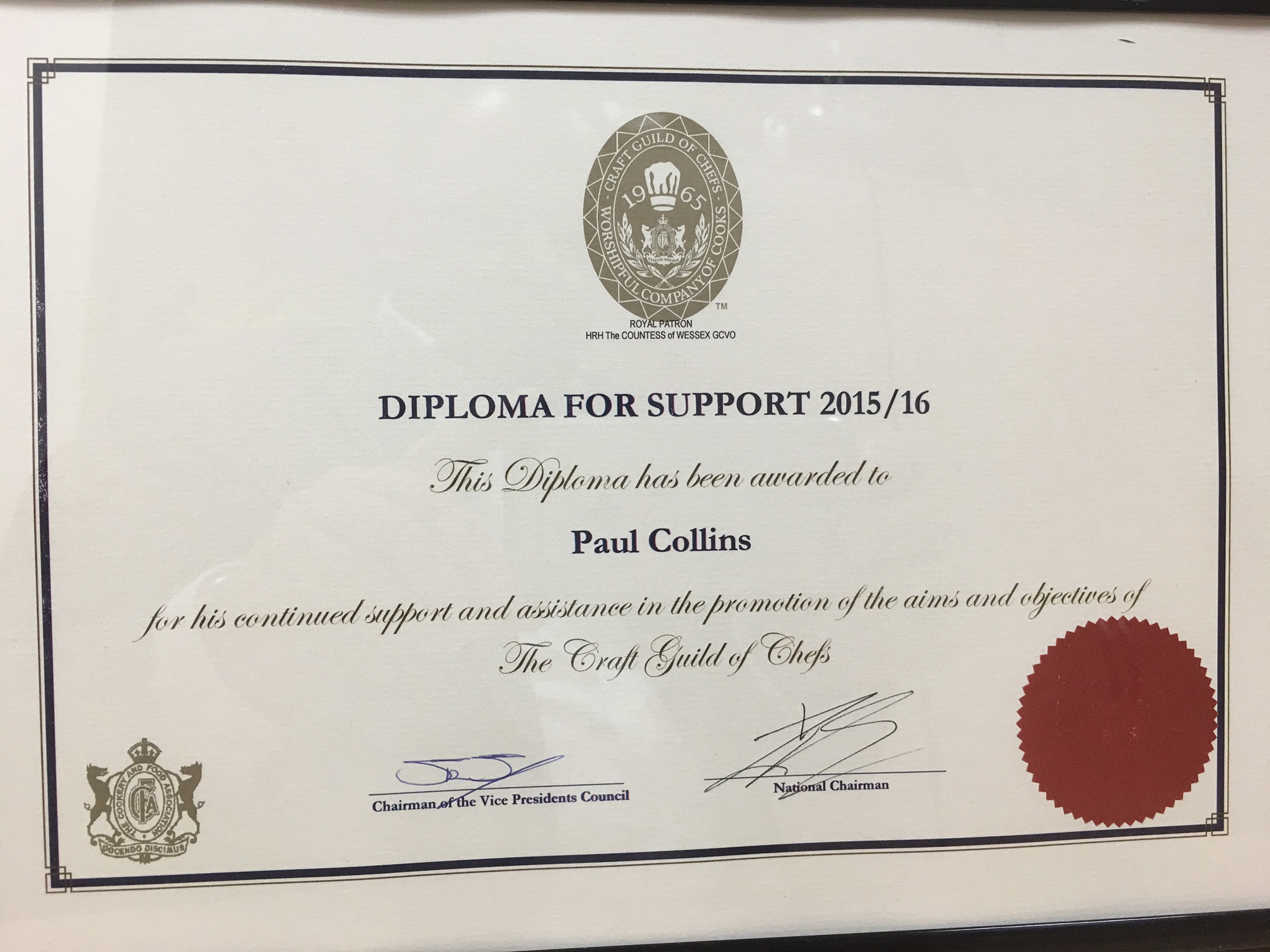 Paul Collins awarded with the CGoC Diploma for Support